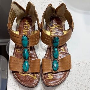 Sam Edelman Tan Leather Sandals with Turquoise Accent Stones
